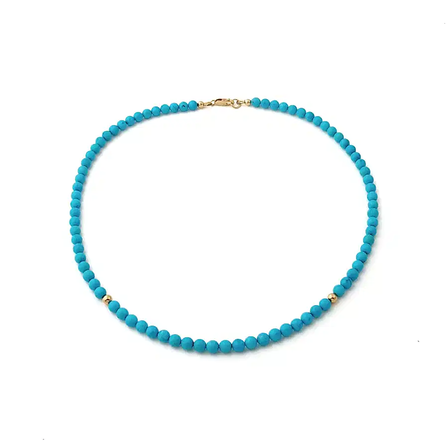 10k Gold Clasp x 6mm Sleeping Beauty Turquoise & 14k Round Beaded Strand Necklace - Kingdom Jewelry
