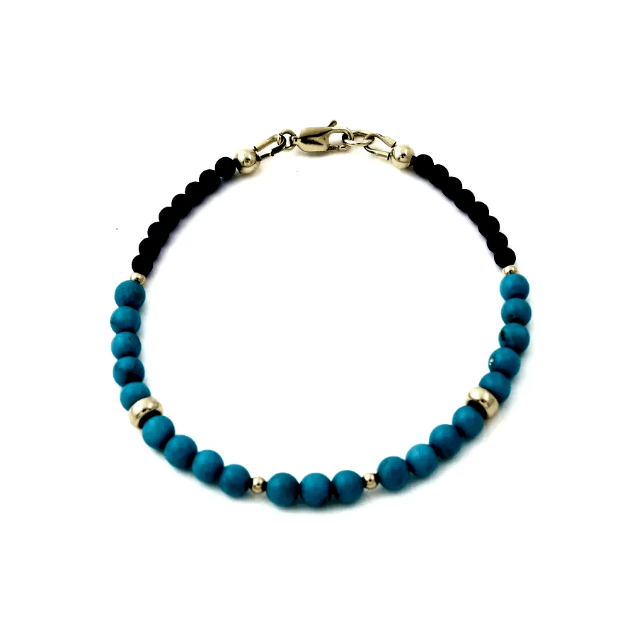 10k Gold Clasp x Mixed Round Turquoise & Lapis Beaded Bracelet - Kingdom Jewelry