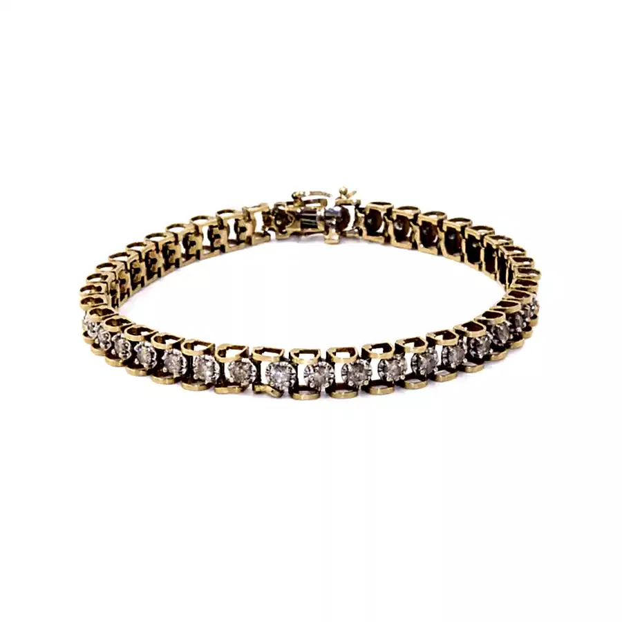 10k Gold x 1990's Squared-Link Diamond Tennis Bracelet - Kingdom Jewelry