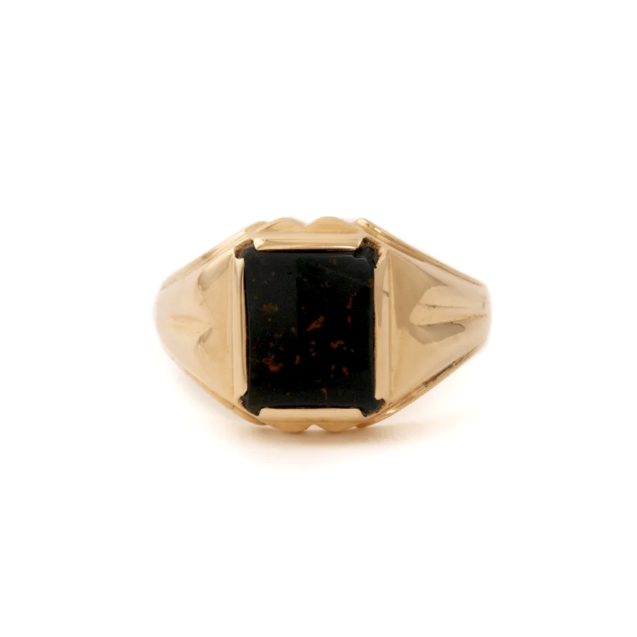 10k Gold x Antique Bloodstone Squared Signet - Kingdom Jewelry
