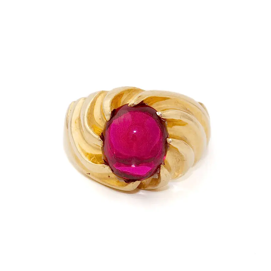 10k Gold x Classic 1980's Synthetic Ruby Croissant Cocktail Ring - Kingdom Jewelry