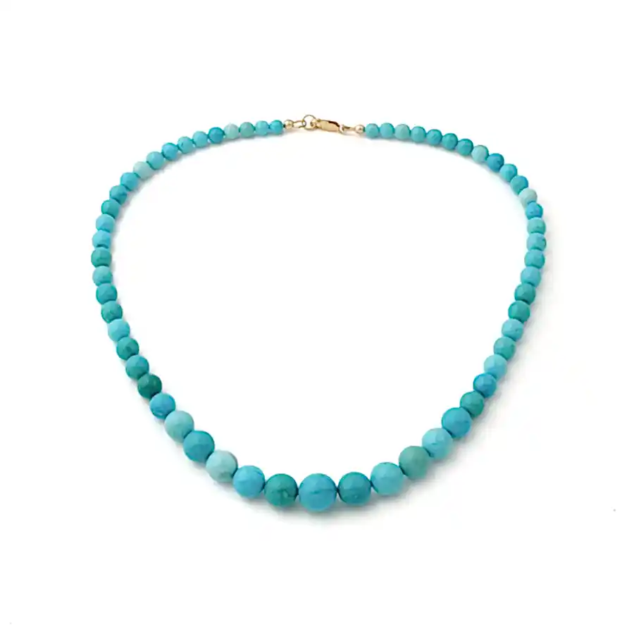 10k Gold x Graduated Sleeping Beauty Turquoise Round Beaded Strand - Kingdom Jewelry