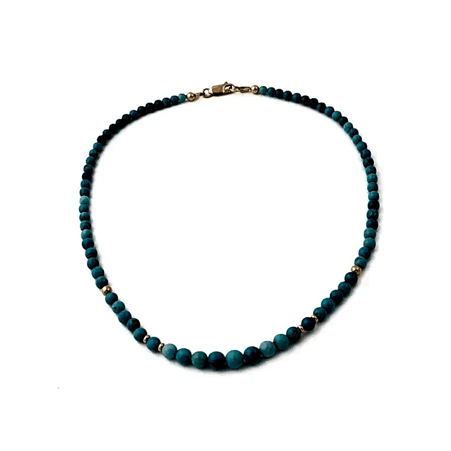 10k Gold x Natural 6.5mm Sleeping Beauty Turquoise Round Beaded Strand - Kingdom Jewelry