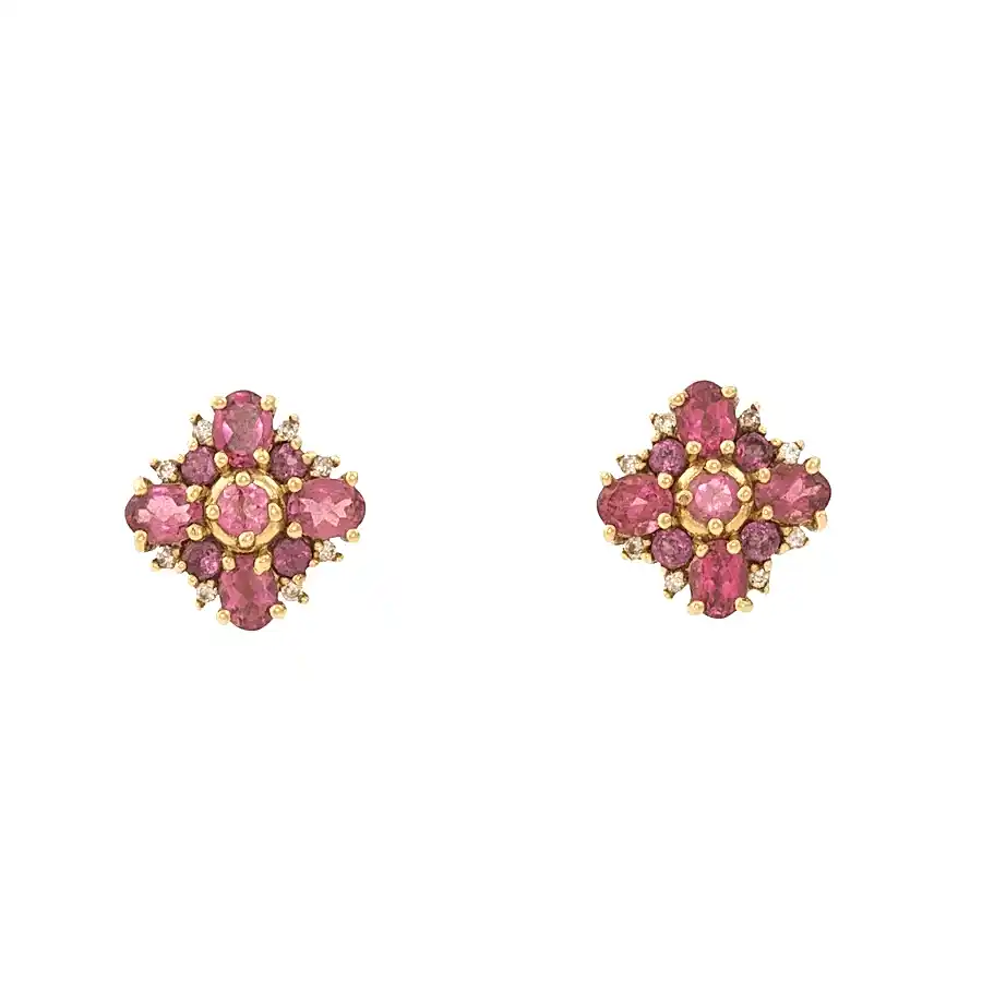 10k Yellow Gold x Vintage Pink Floral Stud Earrings - Kingdom Jewelry
