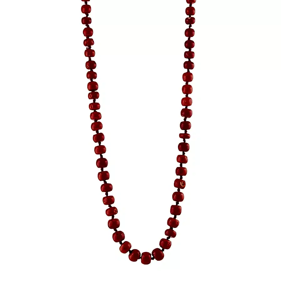 14k Clasp x 16" Natural Red Coral Knotted Necklace - Kingdom Jewelry