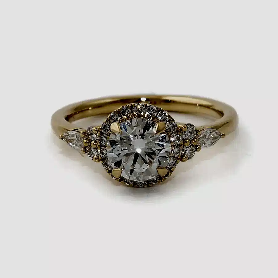 14k Gold x 1.02ct VVS2 E + Halo - Set 0.48ctw Lab Diamond Engagement Set - Kingdom Jewelry