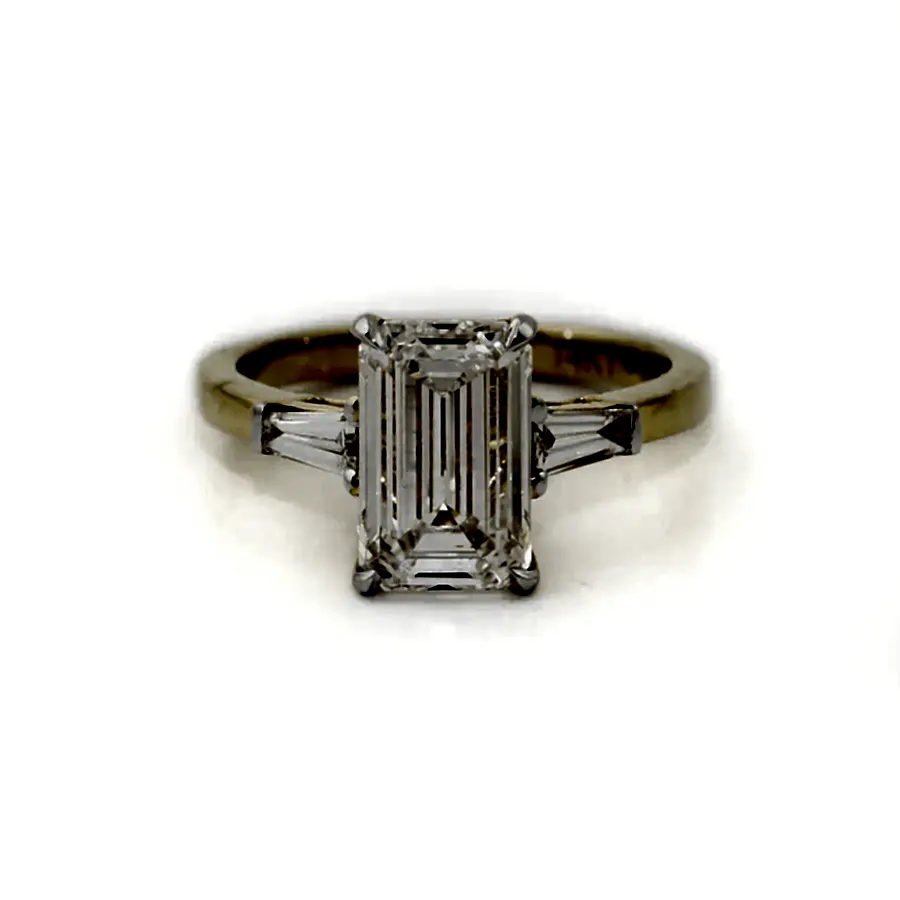 14k Gold x 10mm 3.02ct Emerald - Cut Lab Diamond Trilogy Engagement Band - Kingdom Jewelry