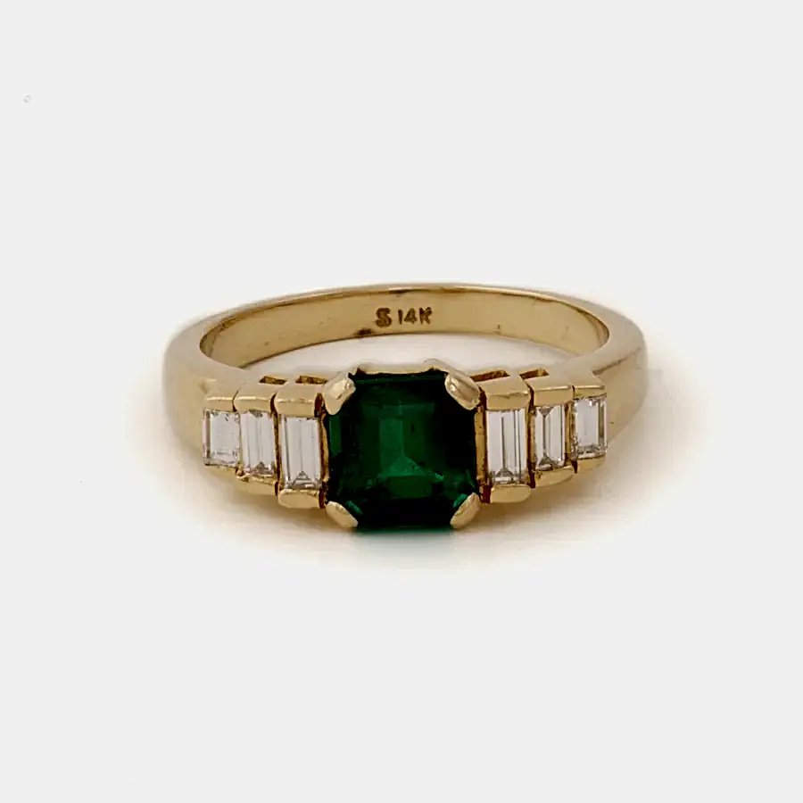14k Gold x 1.20ct Columbian Emerald & 0.50ct Baguette Diamond Engagement - Kingdom Jewelry