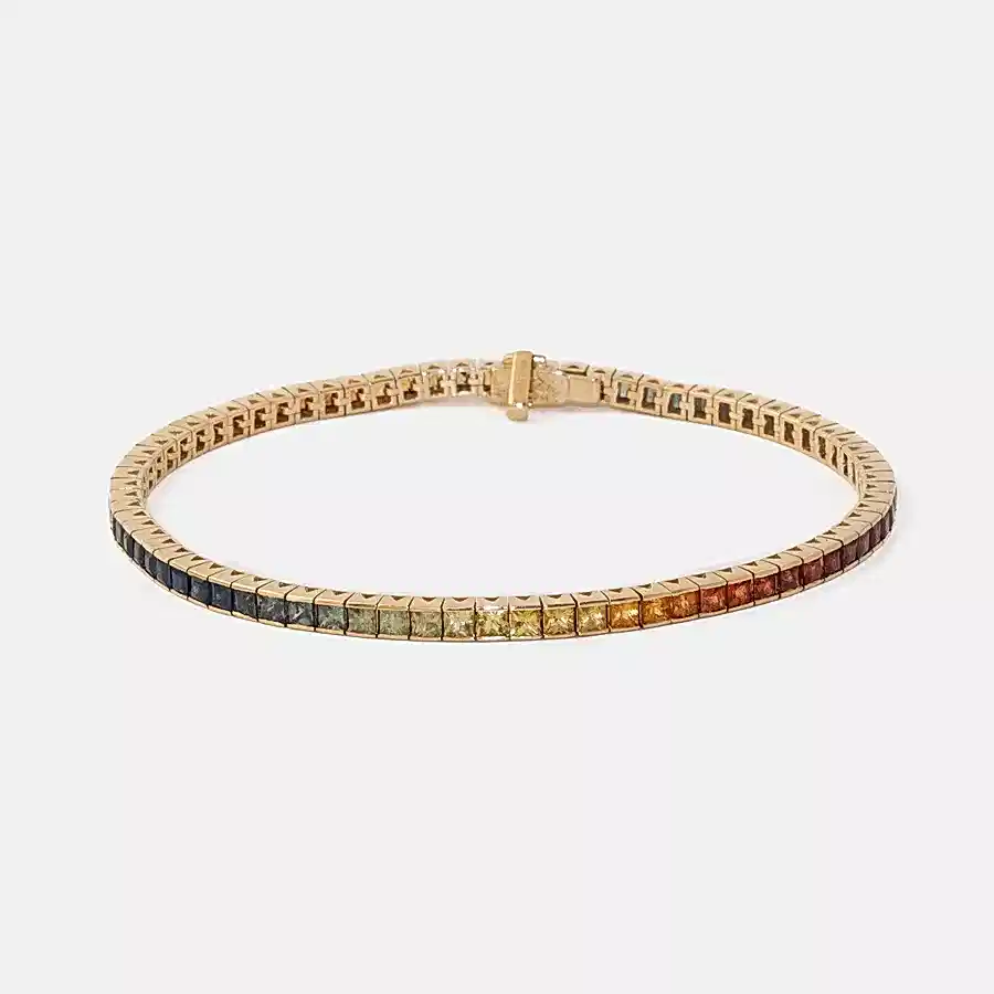 14k Gold x 2.5m Channel-Set Sapphire Rainbow Gradient Tennis Bracelet - Kingdom Jewelry