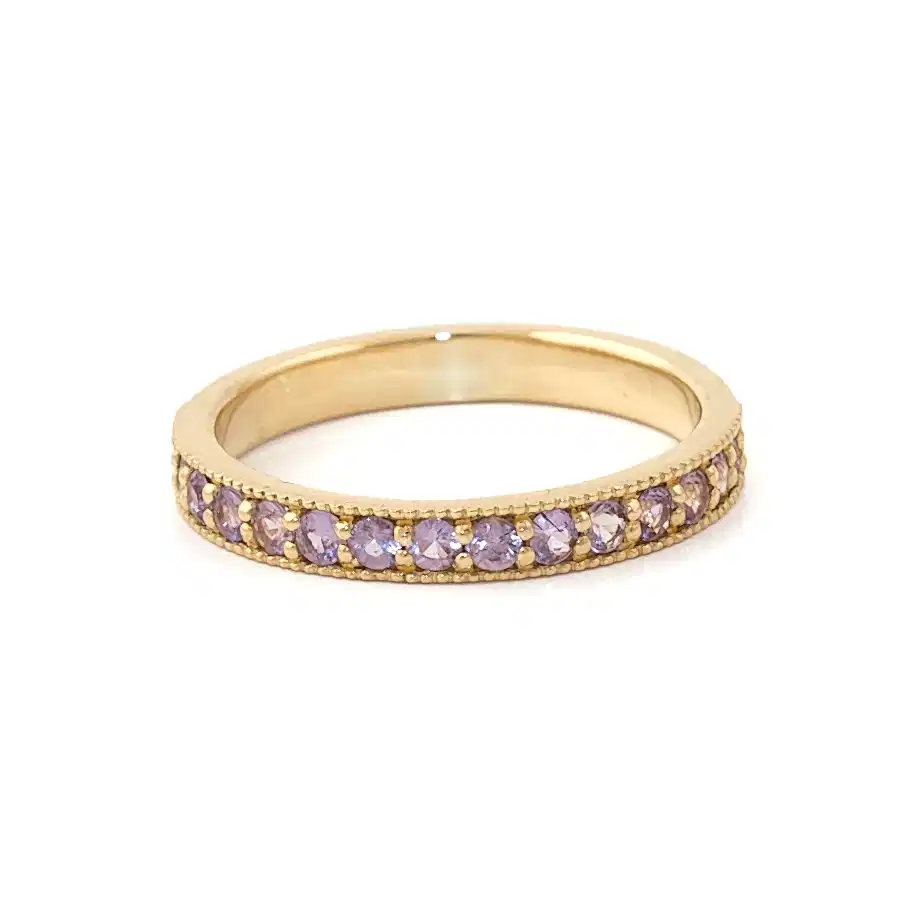 14k Gold x 3mm Pavé Lilac Sapphire Milgrain Half - Eternity Band - Kingdom Jewelry