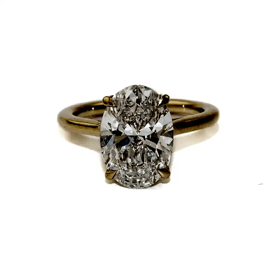 14k Gold x 4.06 ct E VVS Oval Lab Diamond Solitaire Halo Ring - Kingdom Jewelry