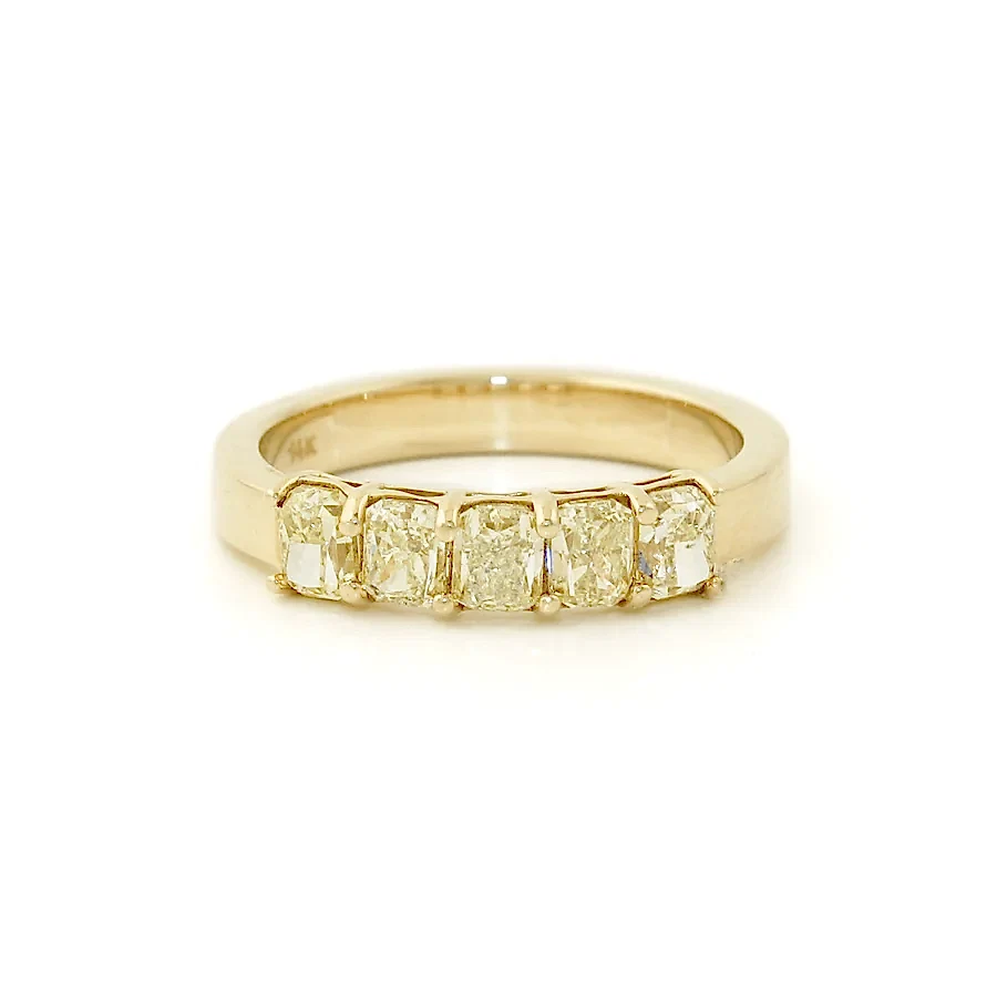 14k Gold x 4mm 1.7ct Fancy Yellow Emerald - Cut Diamond Quinet - Kingdom Jewelry