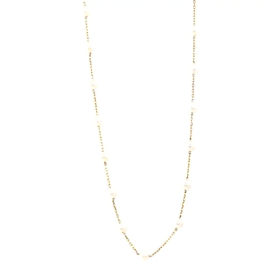 14k Gold x 8mm Pearl Chain Link Necklace - 26" - Kingdom Jewelry