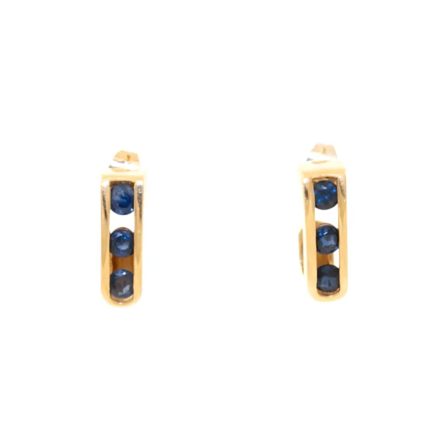 14k Gold x Abstract Channel - Set Sapphire J - Hoops - Kingdom Jewelry