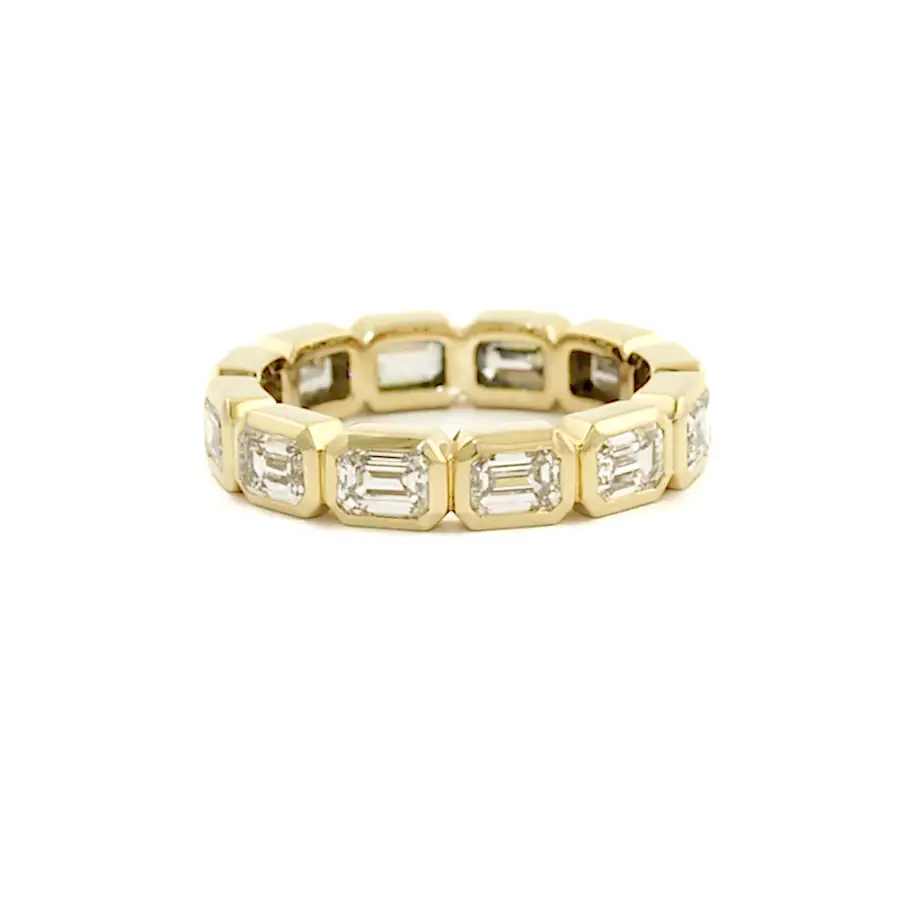 14k Gold x Emerald - Cut Lab Diamond Infinity Band (HRZ) - Kingdom Jewelry