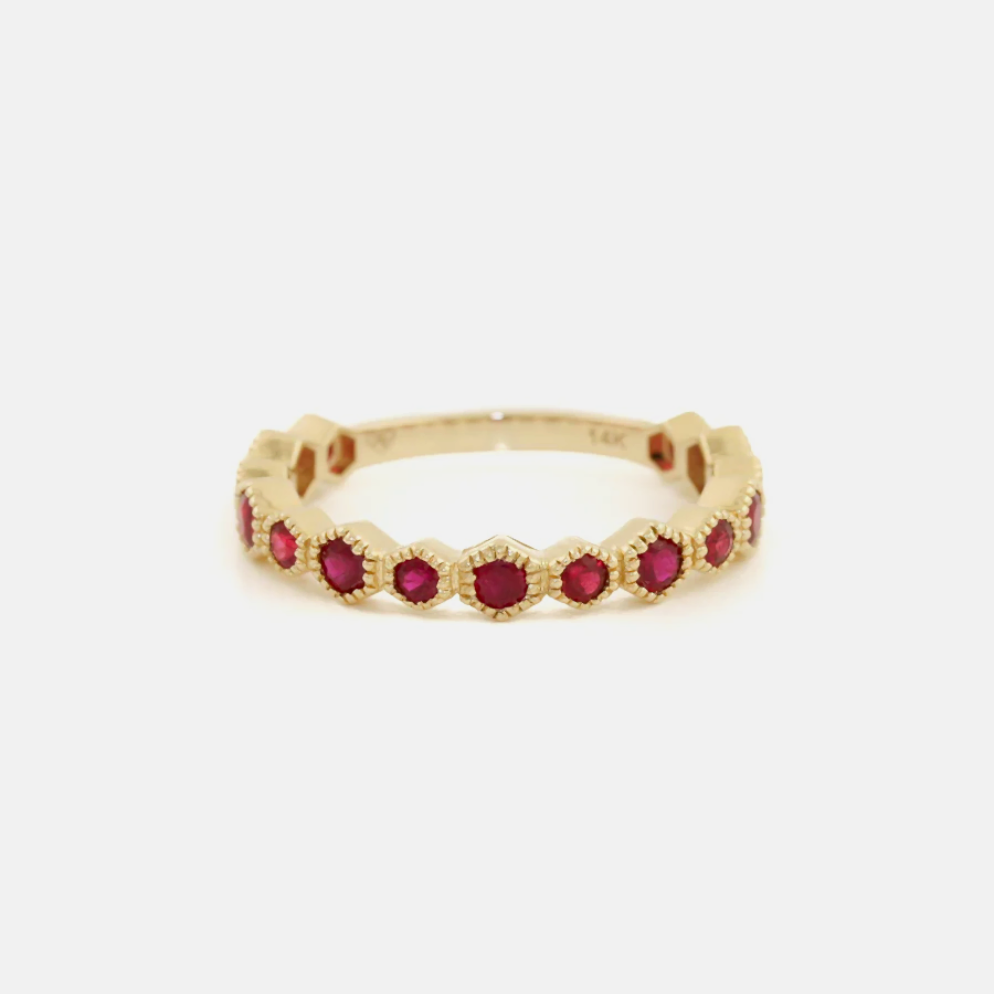 14k Gold x Ruby Semi - Eternity Band - Kingdom Jewelry