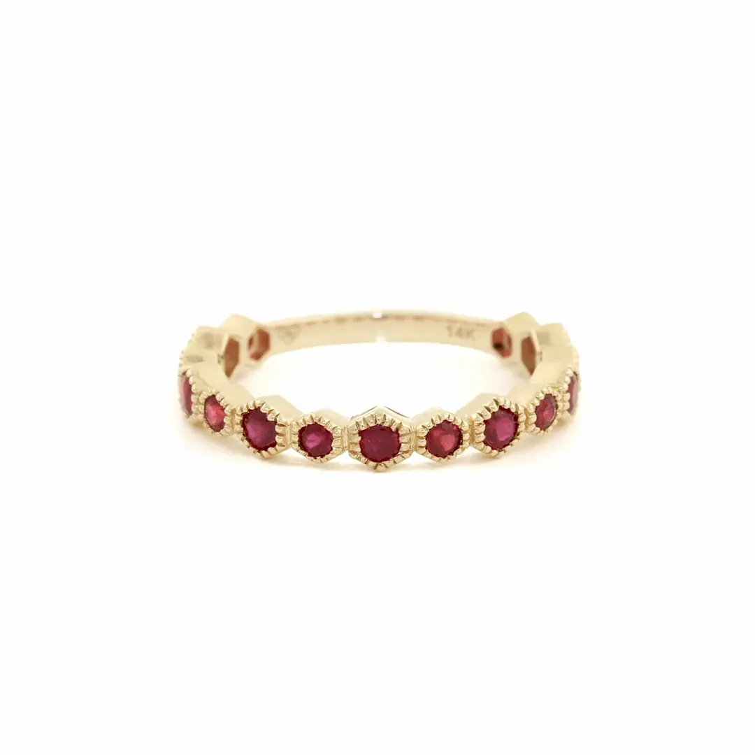 14k Gold x Ruby Semi - Eternity Band - Kingdom Jewelry