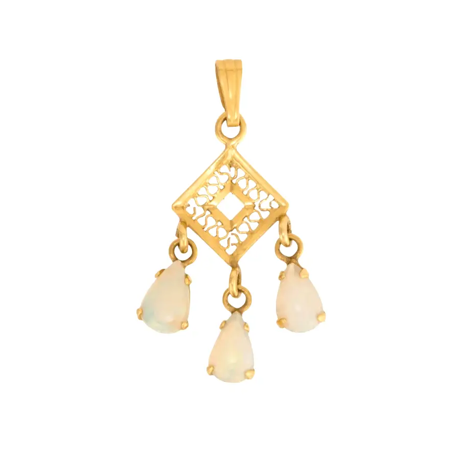 14k Gold x Victorian Triple Pear Opal Lavaliere Pendant - Kingdom Jewelry