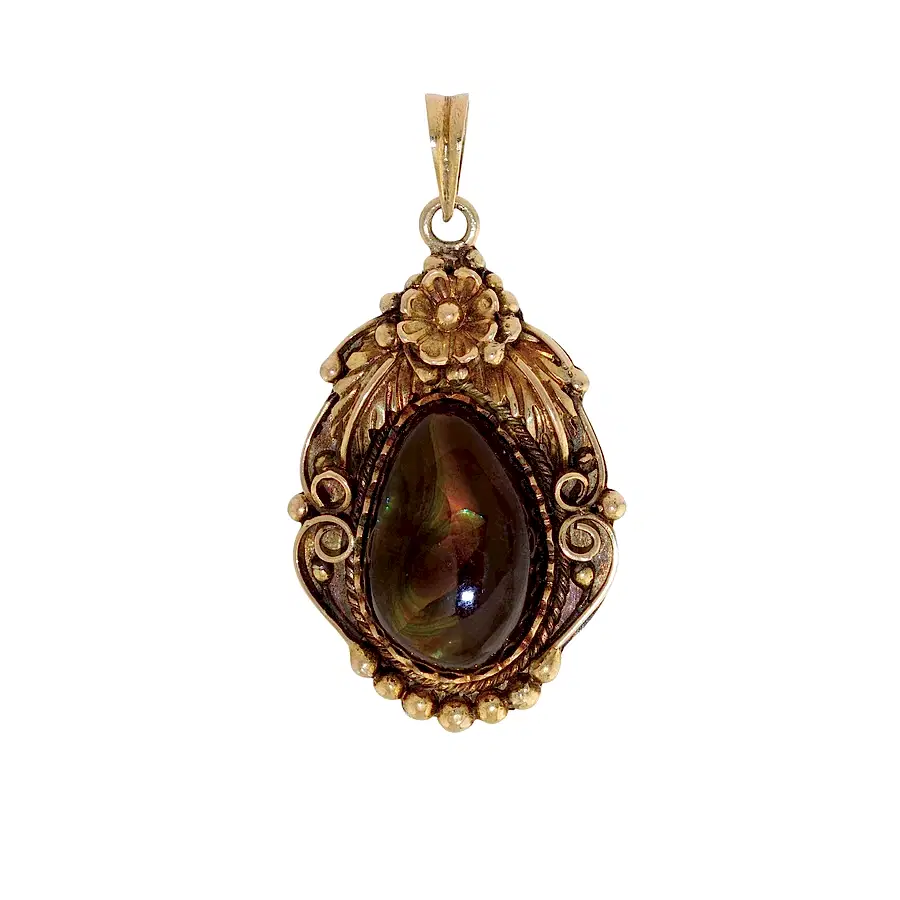 14k Gold x Vintage Ornate Floral Fire Agate Pendant - Kingdom Jewelry