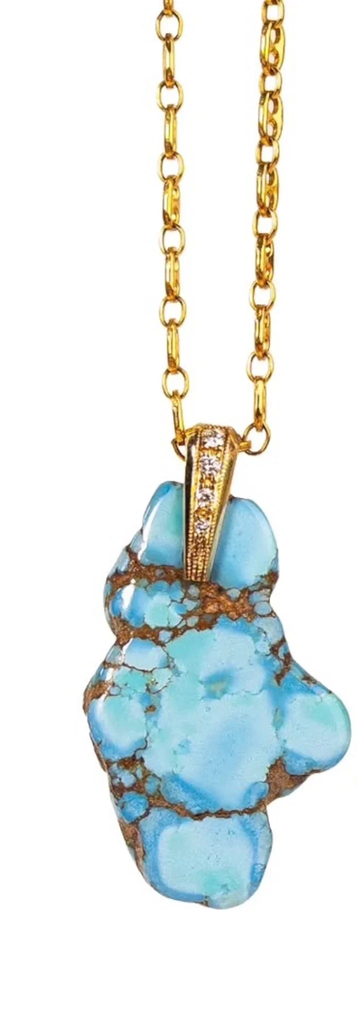14K Golden Hills Turquoise Pendant x Nat. Dia Bail - Kingdom Jewelry