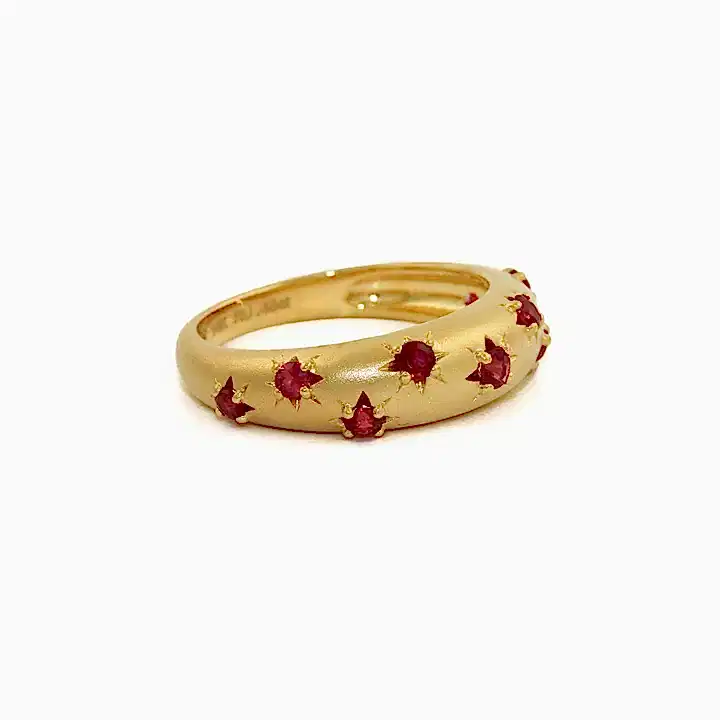 14k Matte Gold x 5mm Red Ruby Star Bombe Band - Kingdom Jewelry
