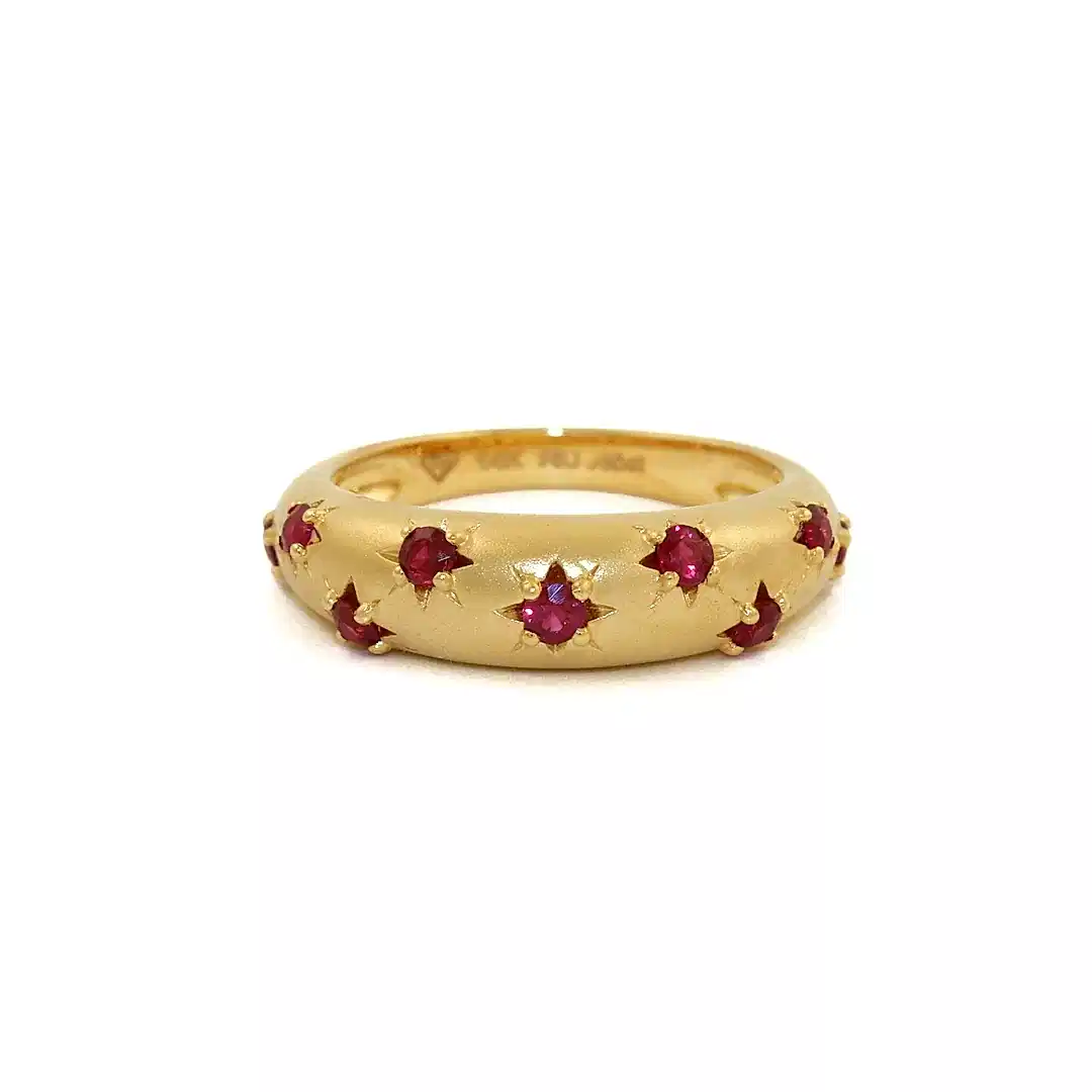 14k Matte Gold x 5mm Red Ruby Star Bombe Band - Kingdom Jewelry