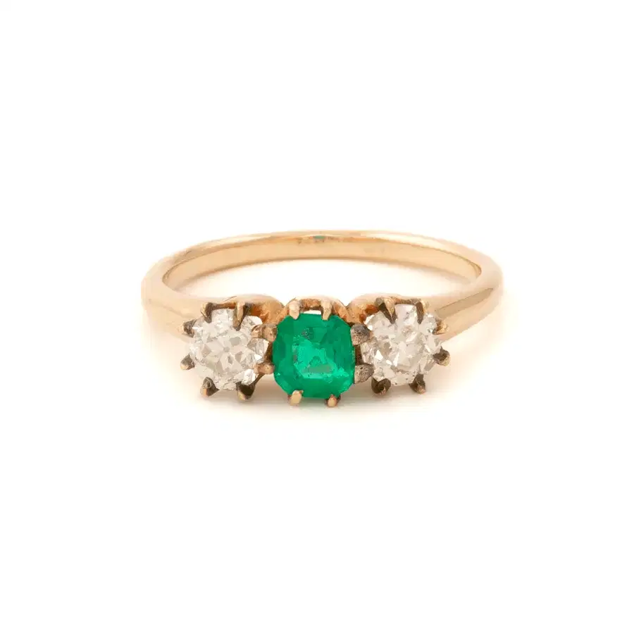 14k Rose Gold x Vintage Emerald & Diamond Trilogy Ring - Kingdom Jewelry