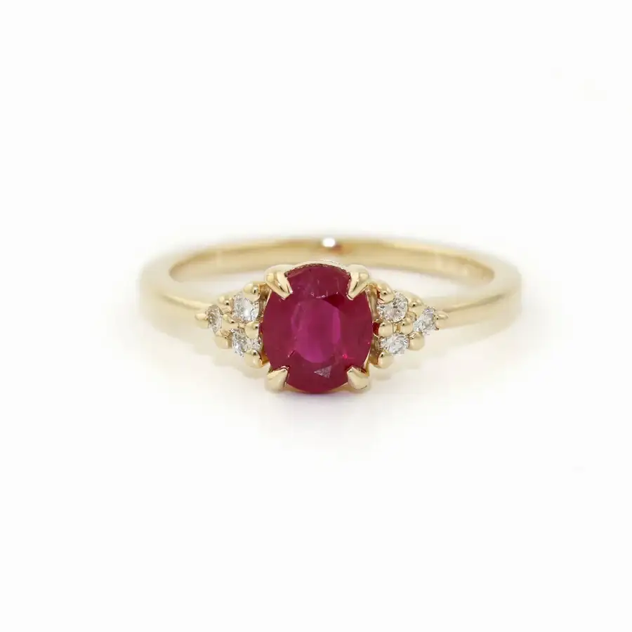 14K White Gold x 7mm Red Ruby & Lab Diamond Ring - Kingdom Jewelry