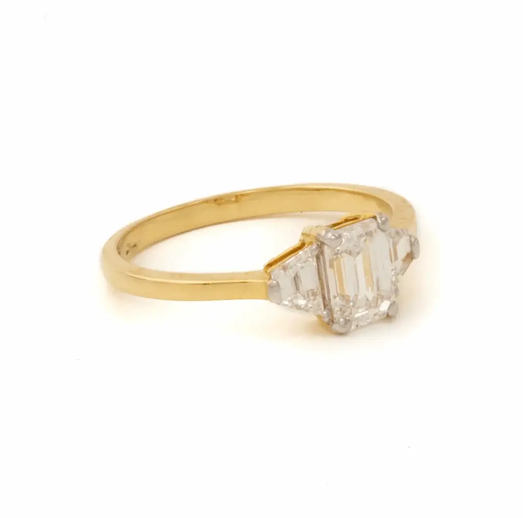 14K Yellow Gold 3 stone Emerald Cut Rectangle - Kingdom Jewelry