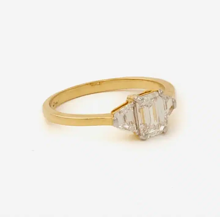 14K Yellow Gold 3 stone Emerald Cut Rectangle - Kingdom Jewelry