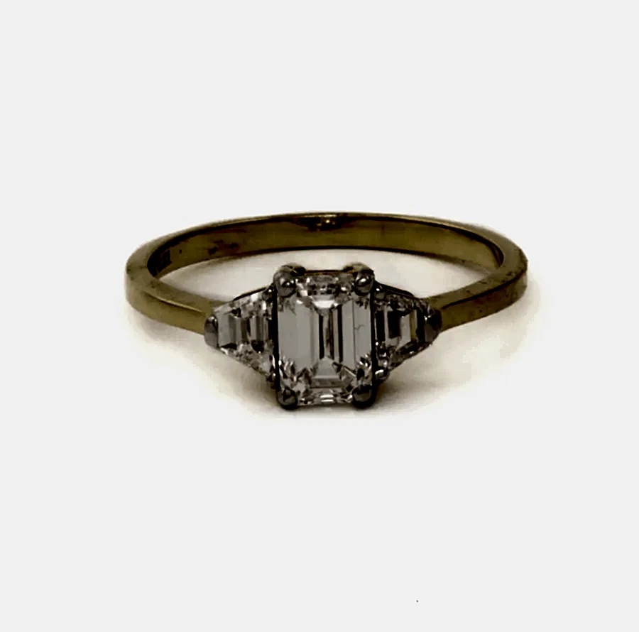 14K Yellow Gold 3 stone Emerald Cut Rectangle - Kingdom Jewelry