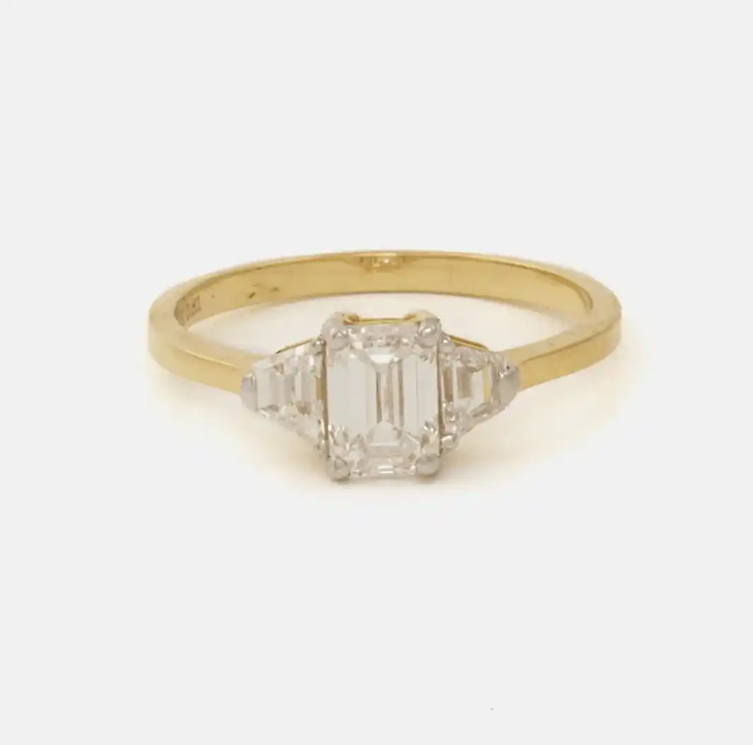 14K Yellow Gold 3 stone Emerald Cut Rectangle - Kingdom Jewelry