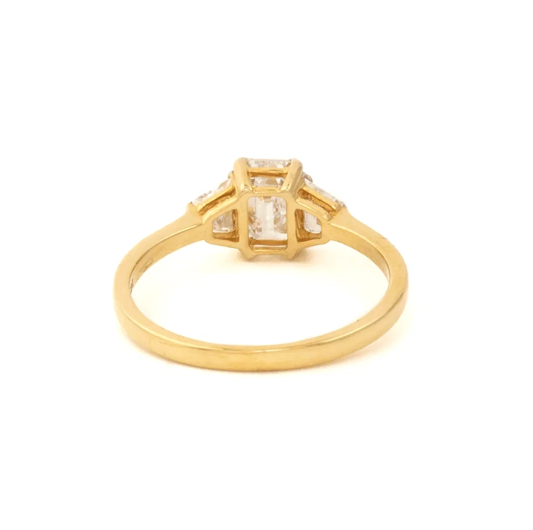 14K Yellow Gold 3 stone Emerald Cut Rectangle - Kingdom Jewelry