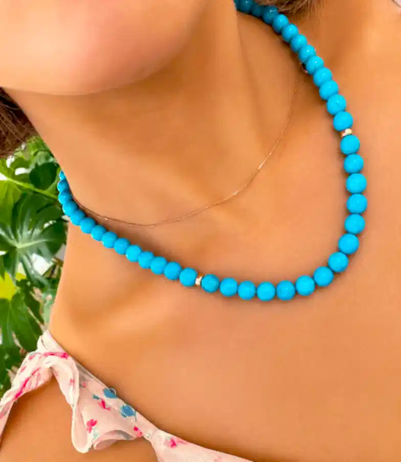 14k Yellow Gold 8mm Sleeping Beauty Turquoise Necklace - Kingdom Jewelry