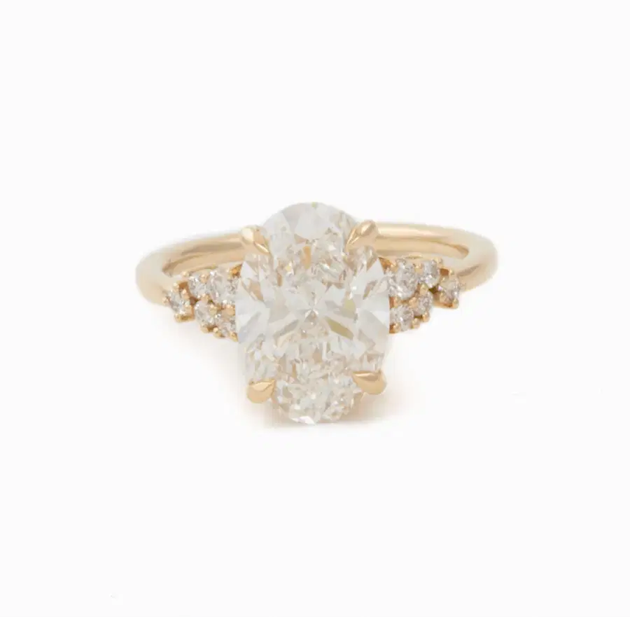 14k Yellow Gold Low Set Oval with Side Stone Ring - Kingdom Jewelry