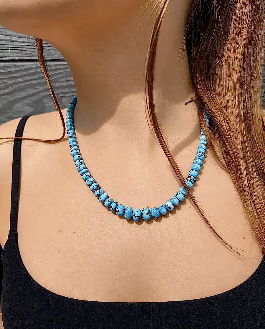 14k Yellow Gold Natural Golden Hills Turquoise 10mm Round Beaded Strand (1) - Kingdom Jewelry