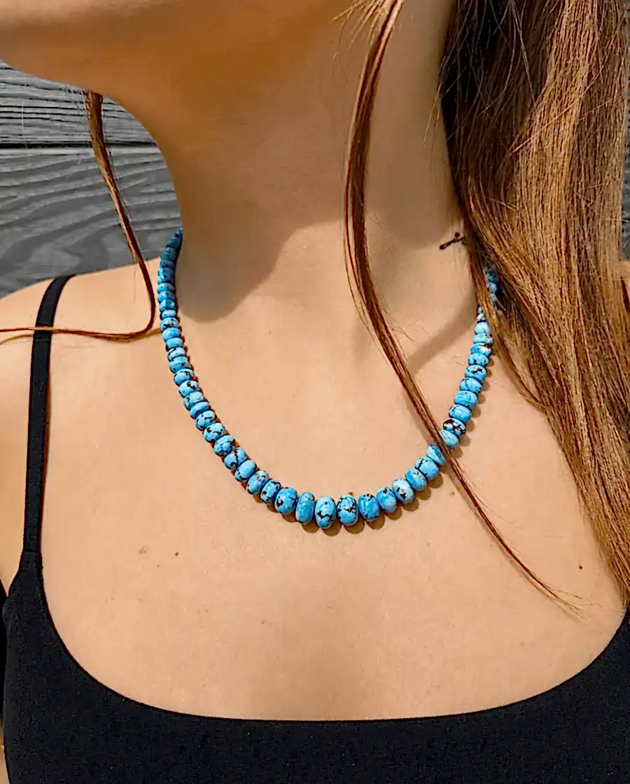 14k Yellow Gold Natural Golden Hills Turquoise 10mm Round Beaded Strand (2) - Kingdom Jewelry