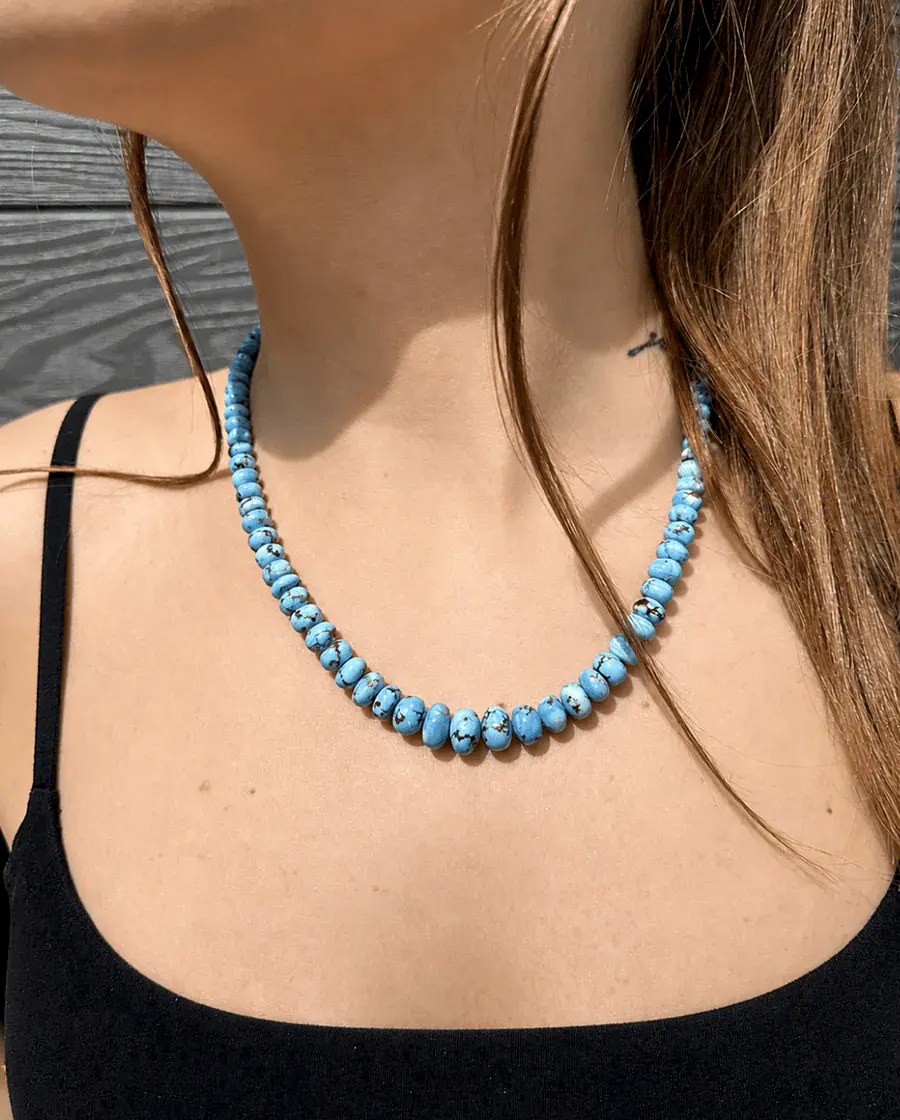 14k Yellow Gold Natural Golden Hills Turquoise 10mm Round Beaded Strand (3) - Kingdom Jewelry