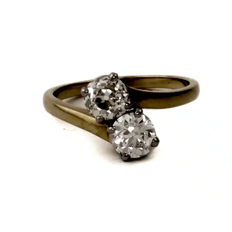14k Yellow Gold & Platinum x "Moi et Toi" Twin Diamond Engagement Ring - Kingdom Jewelry
