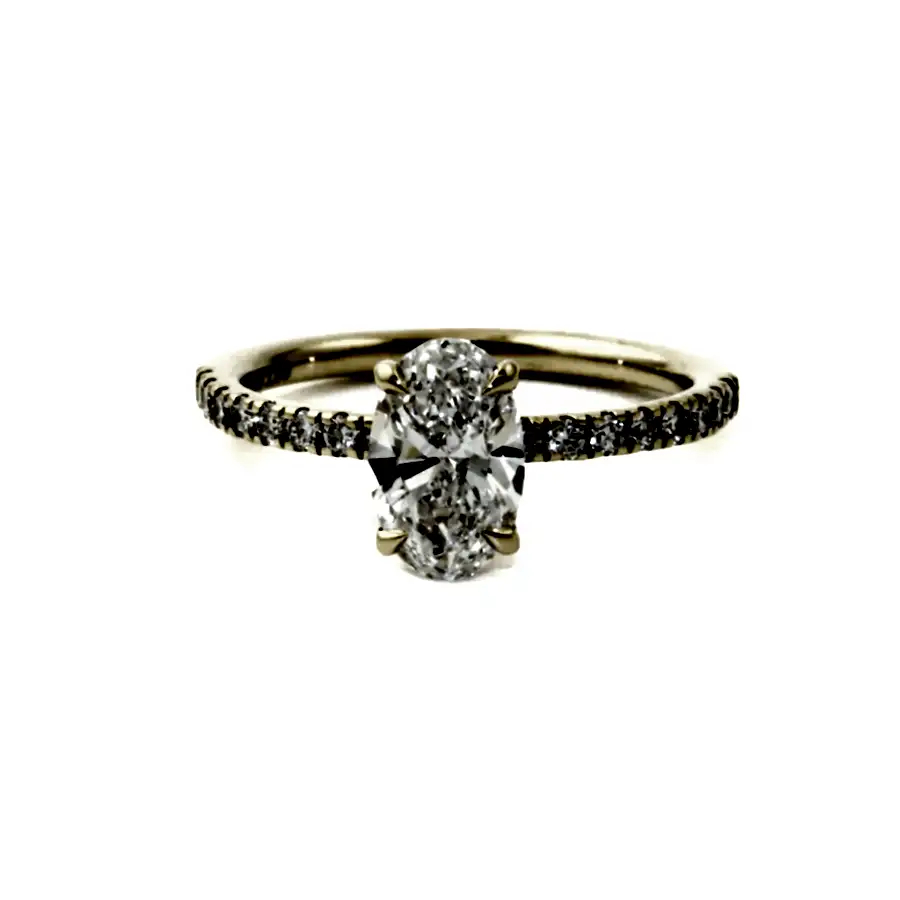 14k Yellow Gold x 1.00ct Oval Lab Diamond Pavé Shank Engagement Solitaire - Kingdom Jewelry