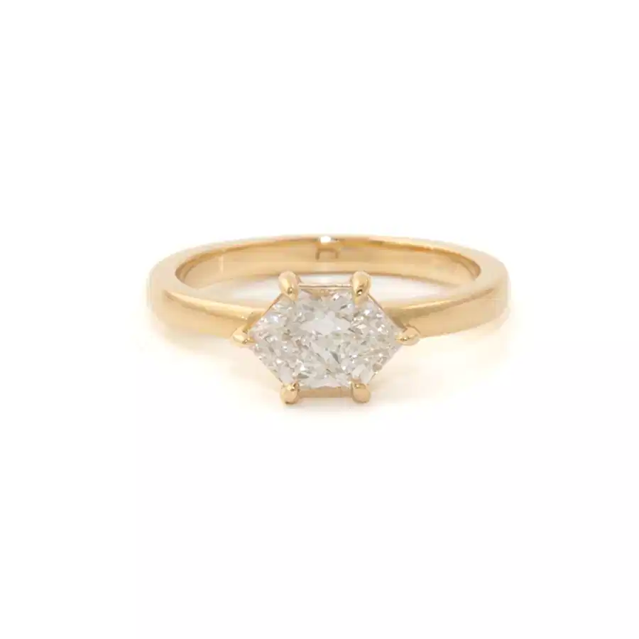 14k Yellow Gold x 1.04ct E VS1 Elongated Hexagon Cut Lab Diamond Engagement Solitaire - Kingdom Jewelry