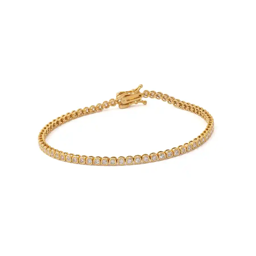 14k Yellow Gold x Full Bezel-Set 2ct Round Lab-Grown Diamond Bracelet - Kingdom Jewelry