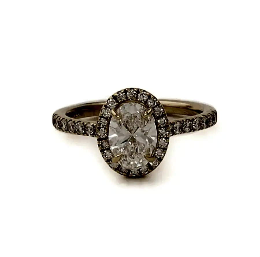 14k Yellow Gold x Oval Lab Diamond Halo Pavé Ring - Kingdom Jewelry