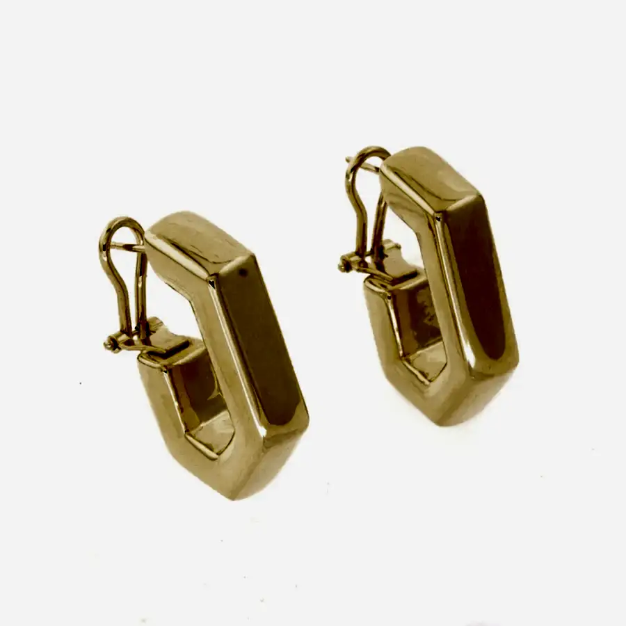 18k Gold x 15mm Elongated Hex Puff Huggie Earrings - Kingdom Jewelry