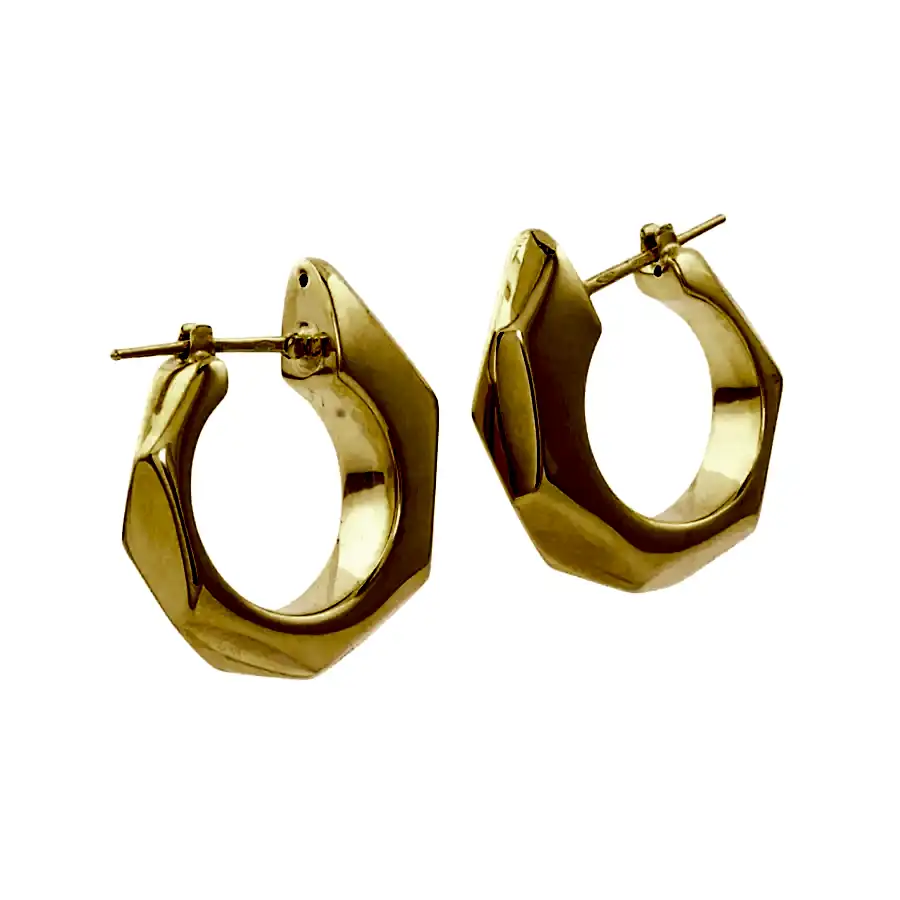18k Gold x 25mm Faceted Geometric Hexagonal Puff Hoops - Kingdom Jewelry