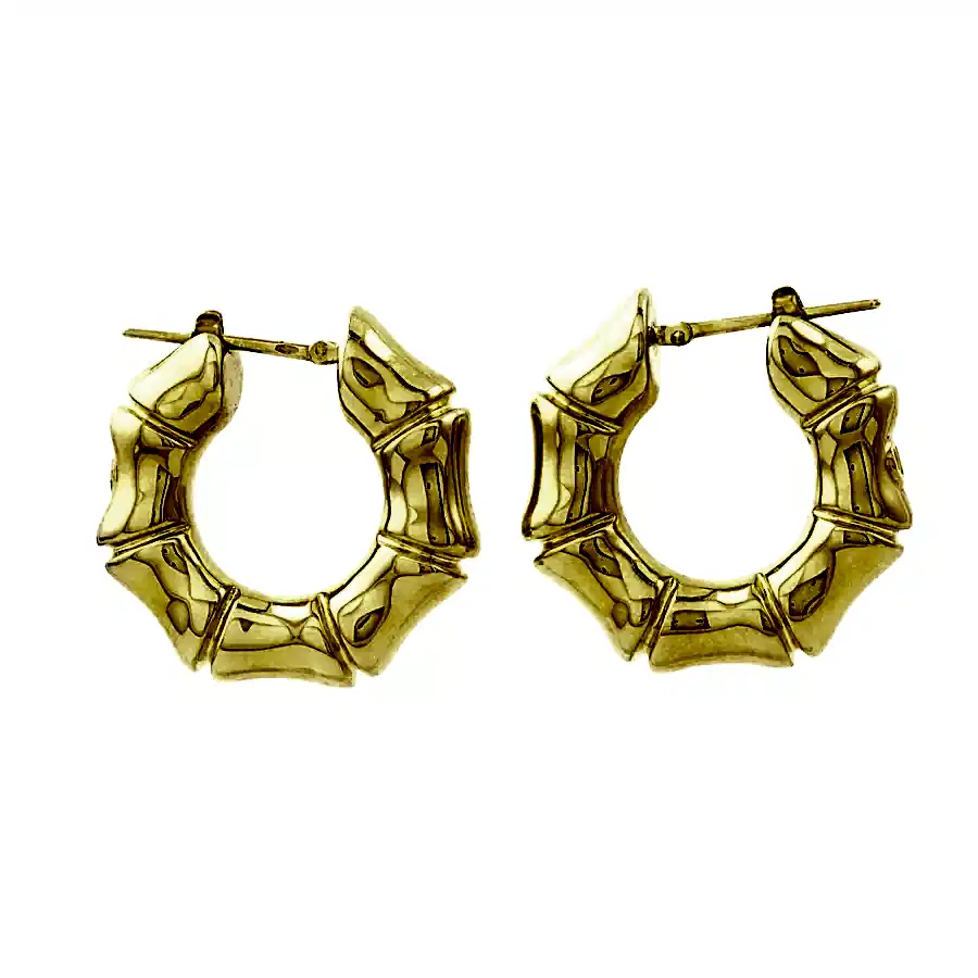 18k Gold x 25mm Puff Bamboo Hoops - Kingdom Jewelry