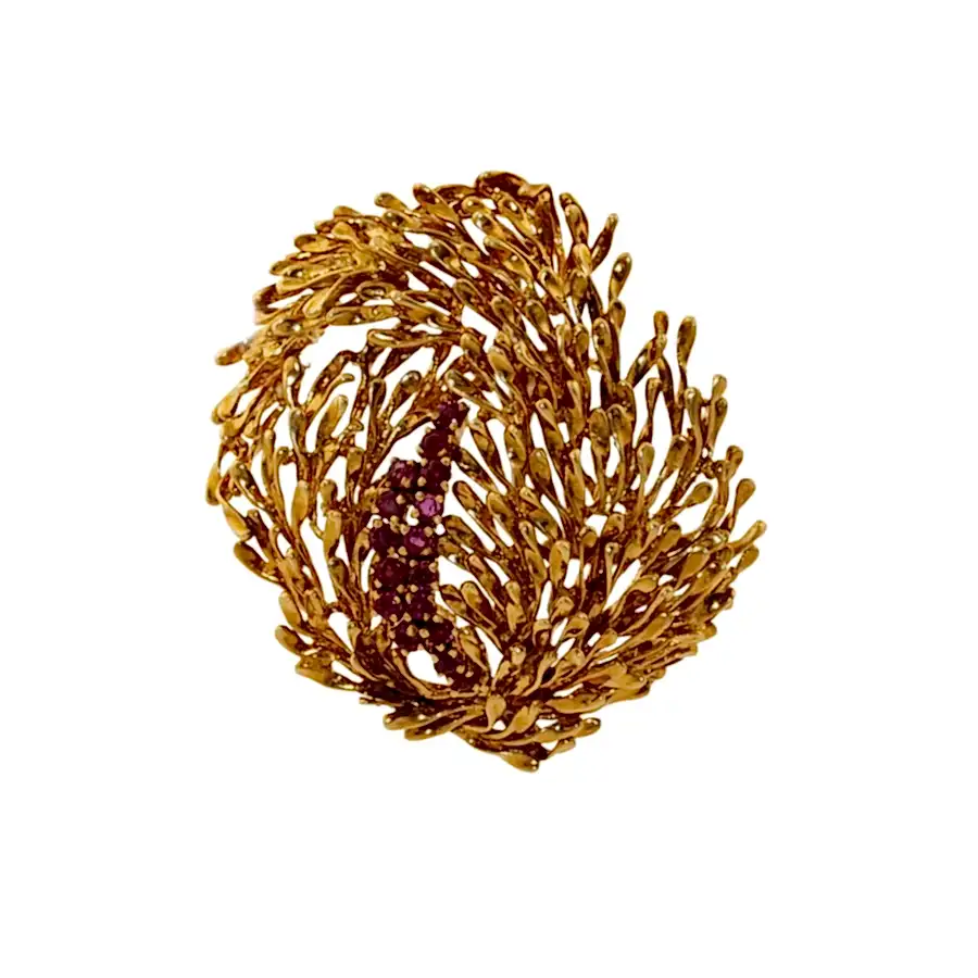 18k Gold x 26g Ornate Ruby Branch Bush Brooch - Kingdom Jewelry
