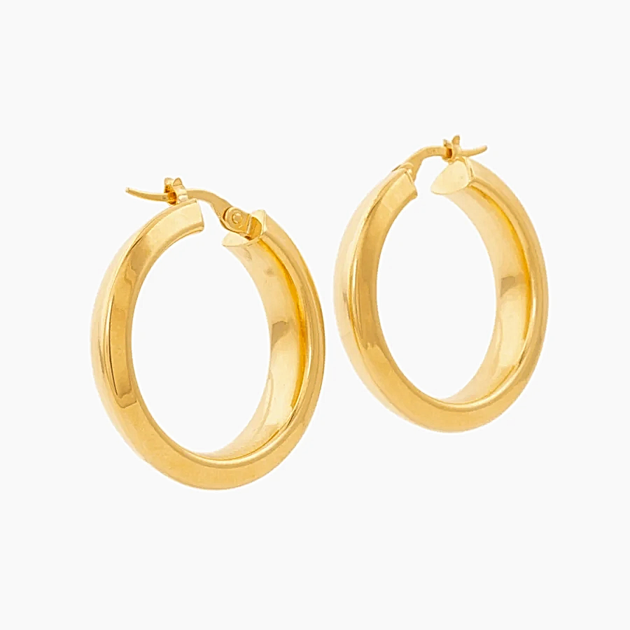 18k Gold x 26mm Round Knife - Edge Hoop Earrings - Kingdom Jewelry