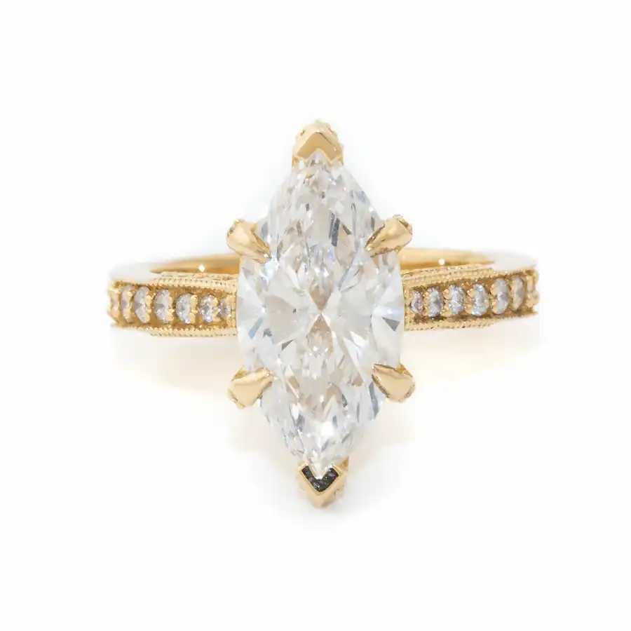 18k Gold x 3.07ct Marquise & Pavé Lab Diamond 'Gilded Legacy' Engagement Ring - Kingdom Jewelry