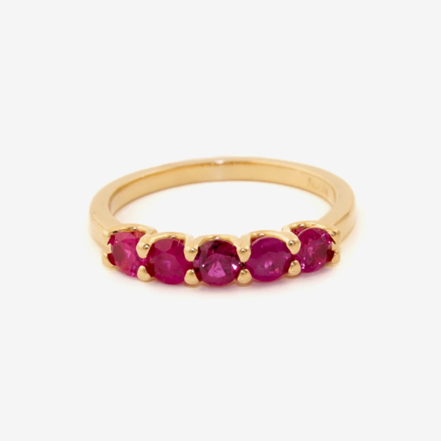 18k Gold x 3mm Pink Sapphire Quintet Band - Kingdom Jewelry